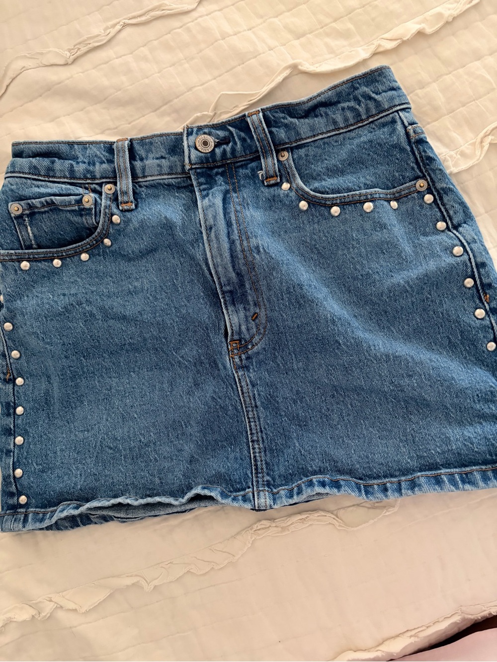 Abercrombie & Fitch Blue Denim Mini Skirt with Silver Studs